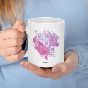 White Ceramic Mug with Pink & Light Blue Abstract Design